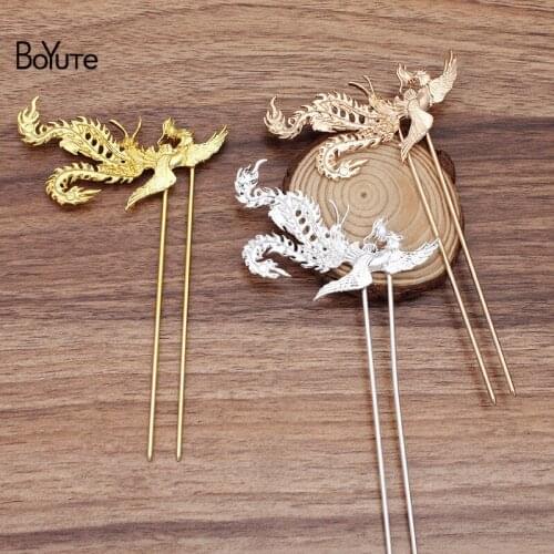 BoYuTe (5 Pieces/Lot) 77*53MM Metal Alloy Phoenix Hair Stick Tiara Vintage Diy Bridal Wedding Hair Jewelry Accessories