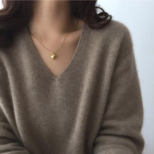 1PC 100% Authentic 925 Sterling silver White/ Gold Rounded Love Heart Pendant snabonebone Chain Necklace FINE Jewelry TLX795