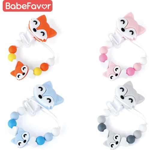 Food Grade Silicone Pendant Pacifier Clips Chain Nipple Holder Cute Fox Animal Baby Teething Soother Teether BPA Free Dummy Clip