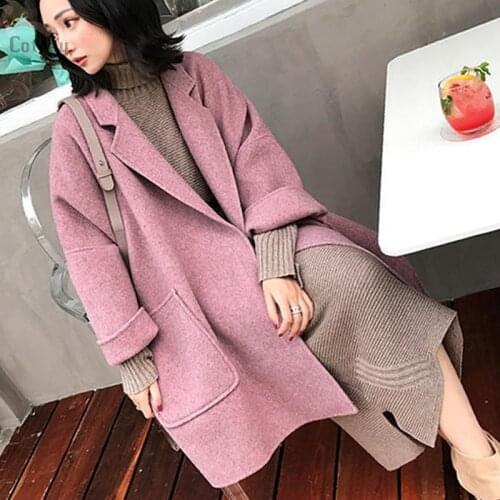 Cotday Solid Full Casual New 2021 Fashion Women Wool Belt And Cashmere Pink Double-sided Winter Warm Coat Female Overcoat