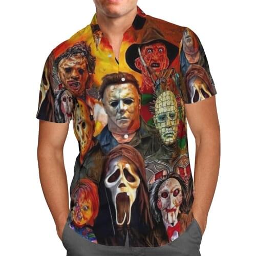 Halloween 3D Beach Hawaiian 2021 Summer Horror Shirt Short Sleeve Shirt Streetwear Oversized 5XL Camisa Social Chemise Homme