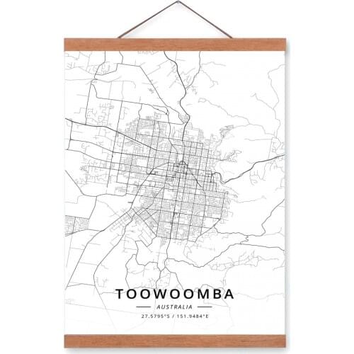 Toowoomba Australia City Map Wooden Framed Canvas Painting Home Decor Wall Art Print Pictures Poster Hanger