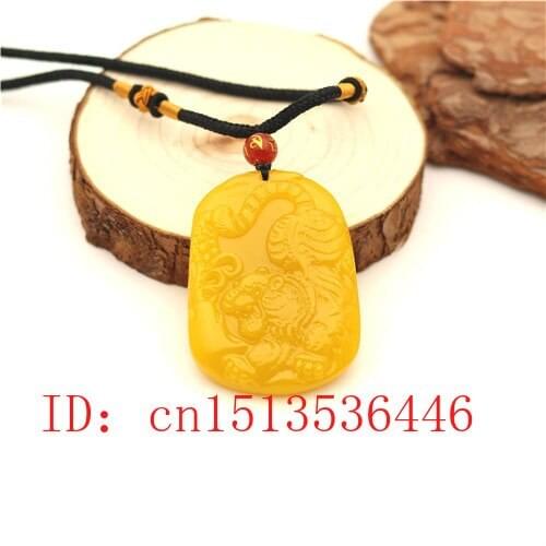 Chinese Yellow Jade Tiger Pendant Jadeite Necklace Charm Jewellery Fashion Accessories Hand-Carved Amulet Gifts for Men Women