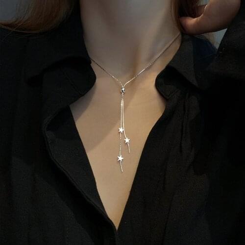 Korea Trendy Necklace For Women Tassel Star Pendant Copper Alloy Silver Color Clavicle Chain Elegant Ladies Collare Jewelry Gift