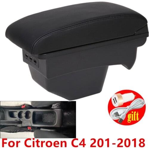 Leather Armrest For Citroen C4 2011 - 2018 Car Storage USB Interface Box Arm Rest Modification 2012 20132014 2015 2016 2017