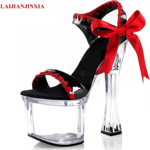 LAIJIANJINXIA New Mixed colors Crystal Spool heels 18cm Super High Heeled Shoes Platform 7 inches Nightclub Womens Sandals