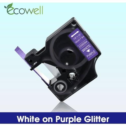 Ecowell White on Purple Glitter tape Compatible for Dymo D1 label tape 2056094 12mm*3m for Dymo LabelManager LM 160 Label Maker