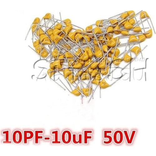 100pcs 50V monolithic ceramic capacitor 10PF ~ 10UF 22PF 47NF 220NF 1NF 4.7UF 1UF 100NF 330NF 0.1UF 102 104 105 106 103 473 334