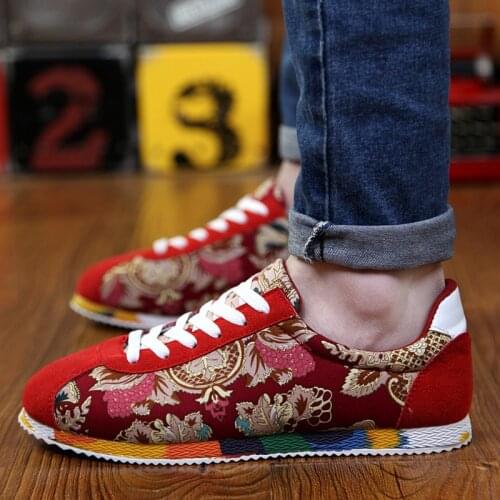 New Design Red Fashion Graffiti Printed Fabric Men Sneakers Retro Comfort Lightweight gym Trainers Men Low Flat Men Casual Shoes