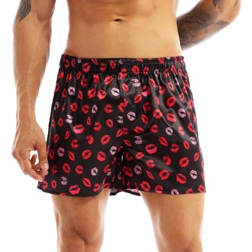Men Fashion Casual Home Shorts Lip Print Classic Soft Boxer Shorts Lightweight Loose Sports Lounge Short Pants Quick Dry Bottoms