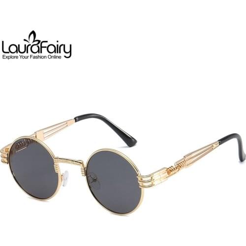 Laura Fairy Brand Design Punk Style Sunglasses Multi Color Mirrored Vintage Round Sun Glasses relogio masculino 66215