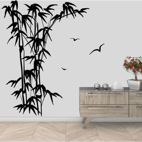 Mural Bamboo Plant With Birds Wall Art Sticker Decal Nature Trees And Flowers Home Living Room Decoration Removable A001919
