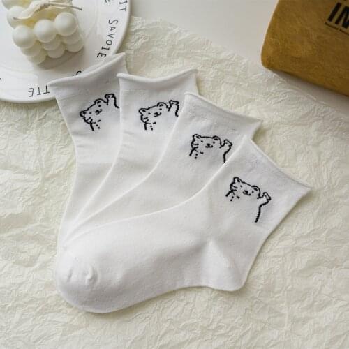 Spring and Summer Korean Cartoon Pattern Curling Socks Lucky Cat Animal Tube Male and Female Loose Socks Solid Color