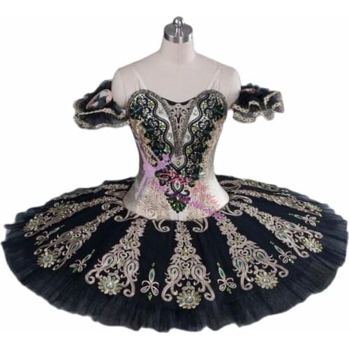 Adults Professional Ballet Tutu Black Gold Platter Pancake Performance Tutus YAGP Competition Professional Ballet Costume