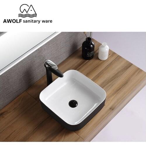 Bathroom Sinks 390*390*140mm Ceramic Vessel Above Counter With Pop Up Drain Soft Hose Simplicity Washing Basin Matte Black AM815