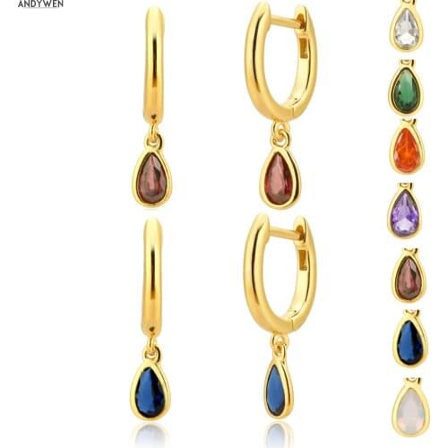 ANDYWEN 925 Sterling Silver 7 Rainbow Zircon Ovals Drop Earring Piercing Pendiente Small Luxury Women Fashion Party Jewelry