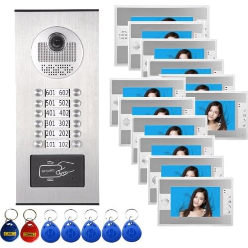 7 inch Video Intercom RFID Camera With 4/6/8/10/12 Monitors Doorphone Doorbell For Muti Apartments Families