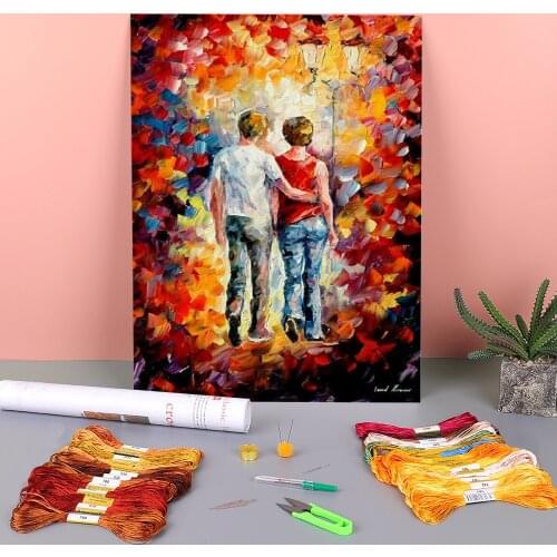 Love Walked In Printed Water-Soluble Canvas 11CT Cross Stitch DIY Embroidery Complete Kit DMC Threads Knitting Hobby Floss