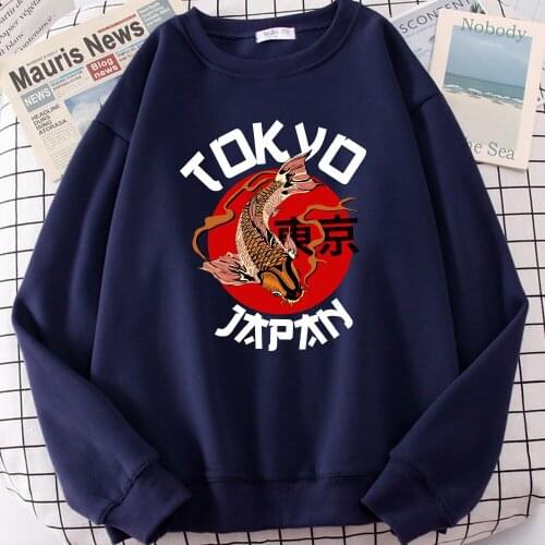 Japan Tokyo Funny Carp Print Hoody Women Anime Loose Clothing Autumn Winter Fleece Hoodies Womens Loose Comfortable Sweatshirt