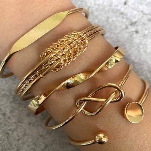 5PCS Punk Gothic Gold Plated Bracelets Female Knot Unusual Bracelet Twist Bangles for Women 2020 Fashion Gold Jewelry