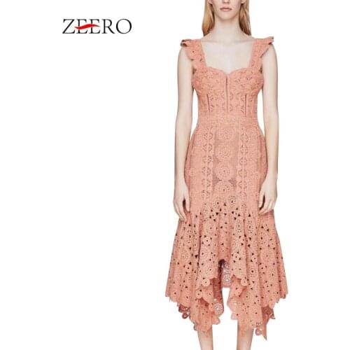 Runway Brand Self-portrait Women Elegant Lace Hollow Out Long Dresses Spaghetti Strap Asymmetrical Mermaid Party Dress Vestidos