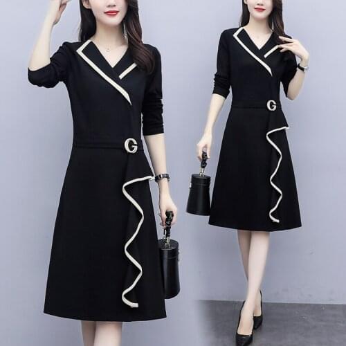Women Fashion Cute Business Dress Black Party Cocktail Office Ladies Work Wear Loose Slim Casual Long Sleeve 2021 Autumn Dresses