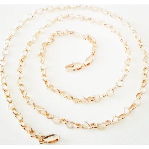 Women Necklacet New Trendy Rose Gold Color Jewelry Heart Shape Link Copper 60cm Long Necklace Factory Direct