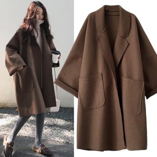 Autumn And Winter Plus Size Women Clothing Was Thin Woolen Coat Fat Sister Loose Mid Length Windbreaker Jacket 200 kg Tide