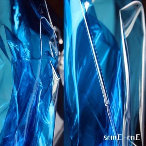 0.2mm TPU Fabric Transparent PVC Blue Liquid Plastic Film Waterproof DIY Raincoat Crystal Bags Decor Clothes Designer Fabric