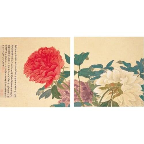 2 pcs retro Chinese Flowers Giclee Art Reproductions Oil Painting Home Decoration living room modular Canvas Wall Print cuadros