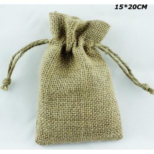 20pcs/lot) middle 15x20cm/6*8inch 100% natural jute drawstring packacging Christmas jute gift bag two line customize & logo