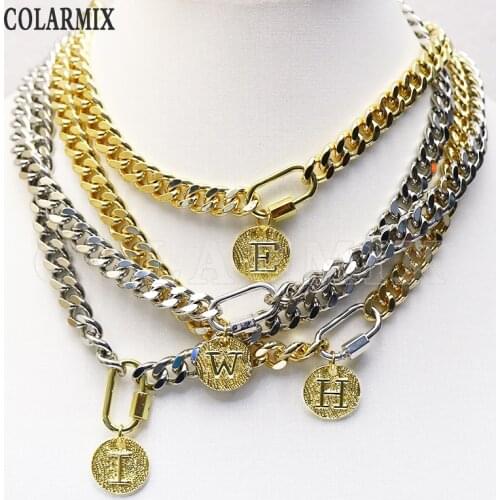 5pcs 26 letters pendants necklace round charm pendants 8mm /6mm wide thick big chain necklaceleave message choose letters 9690