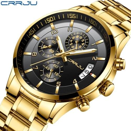 Top Brand Luxury CRRJU Male Sport Watch Stainless Steel Waterproof Chronograph Watches Quartz Military Men Clock reloj hombre