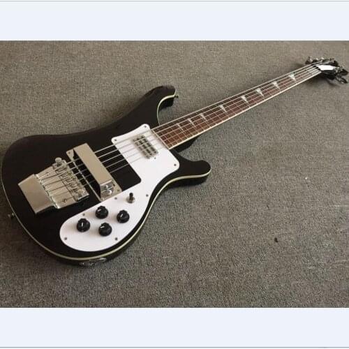 Black Rickenback 4003 fireglo electric bass 5 strings Ricken bass shark fretboard inlays Free Shipping