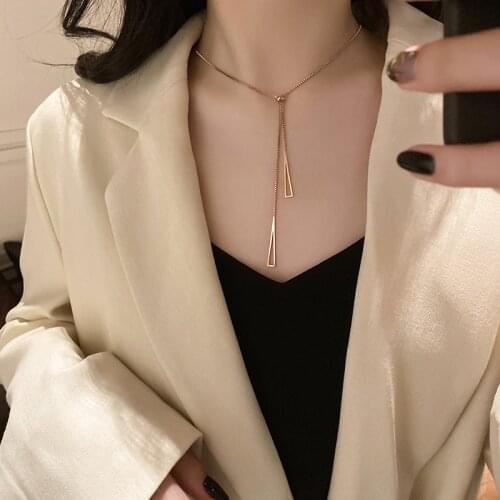 Long Pendant Triangle Necklaces Pendants For Women Simple Design Necklace Stylish Stainless Steel Jewelry Party Gift