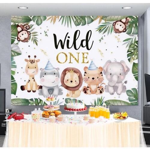 Laeacco Cartoon Wild One Animal 1st Birthday Party Newborn Baby Shower Photography Backdrop Photo Background Photo Studio