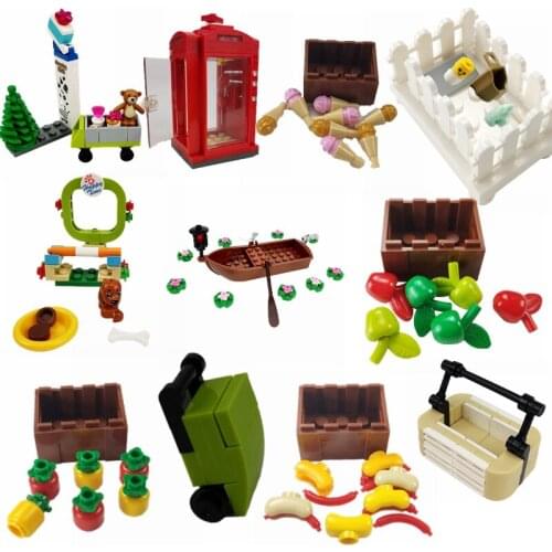 City MOC Series DIY Parts Models For Children Ice Cream Suitcase Park Bear Telephone Booth Cities Compatible Building Blocks Toy