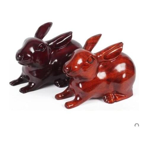 Rosewood handicraft dongyang wood carving animals of the zodiac rabbit real wood fortune geom decoration Animal Craft art home