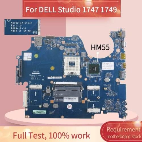 Laptop motherboard For DELL Studio 1747 1749 Notebook Mainboard LA-5154P HM55 DDR3