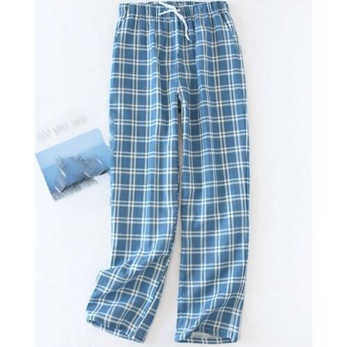 Mens Casual Summer Loose Elastic Waist Plaid Pajama Bottoms Pants Sleepwear Cotton M-XL Bottoms Casual Pants Sleepwear Pants