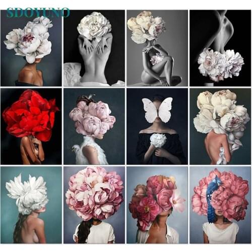 SDOYUNO 40x50cm Paint By Numbers Kits Flowers Women DIY Oil Painting By Numbers On Canvas Home Decor Figure Pictures Gift