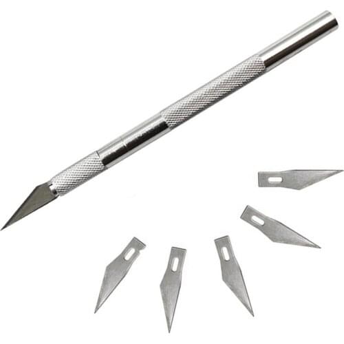 Non-Slip Cutter knives+5pcs Metal Scalpel Knife Tools Kit PCB DIY Repair Hand Tools Engraving Craft Blades Mobile Phone
