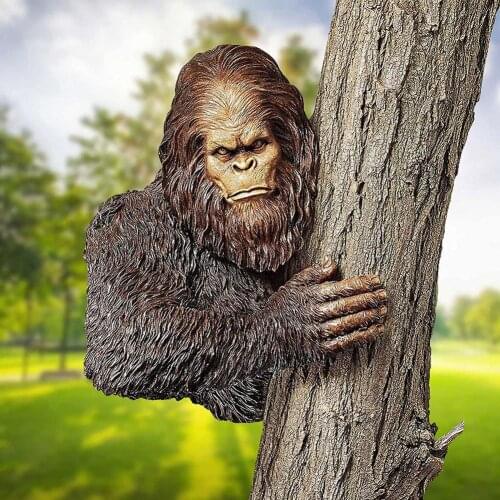 New The Bashful Bigfoot Tree Statue Whimsical Orangutan Sculpture Tree Hugger Sasquatch Garden Yard Art Tree Decoration