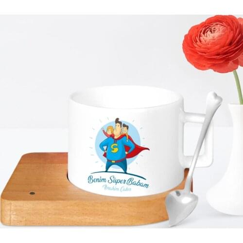 Personalized Fathers Day Themed Wooden Altlıklı Ceramic Cup 13-591