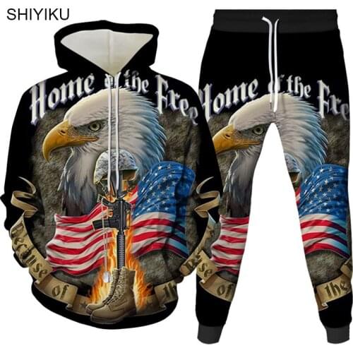 2021 New Casual Mens Sportswear Hooded Pants 3D Bird Series Digital Printing Two-Piece Jacket Mens Loose Plus Size Suit Sports
