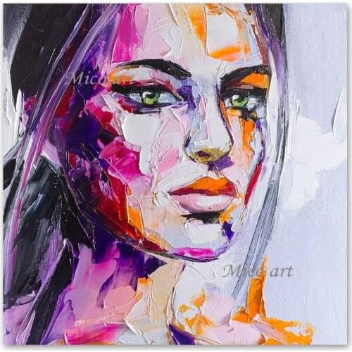 Hand-painted Colors Lady Face Oil Painting 1 Panel Art Wall Hangings Girl Portrait Wall Canvas Picture Artwork For Decor