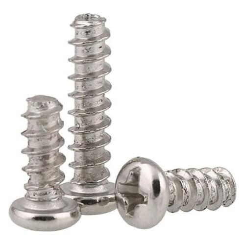 200PCS M1-M3 Cross Phillips Pan Round Head Self Tapping Wood Screw-Nickel Plated Steel