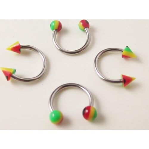 SaYao 4Piece Stainless Steel Circular Barbells Horseshoe Rainbow Ball Spike Nose Ring Lip BCR Body Piercing earring tragus ring