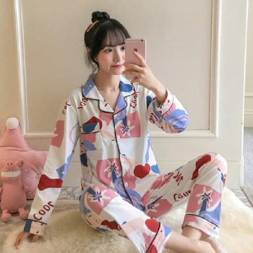 Silk Pajamas Women Suit Korean Version Loose Plus Size Ladies Home Service Suit Pyjamas Set Long Sleeve Sleepwear Women Set