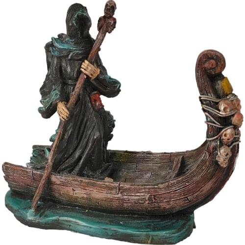 Halloween Decoration Death Punting Resin Figurine Luminous Reaper Punting Resin Statue Ferrymans Garden Home Decoration Statue
